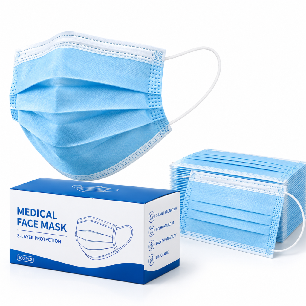 100 Pack Disposable Face Masks, Medical Grade 3-Ply Protection for Adults - Comfortable & Breathable