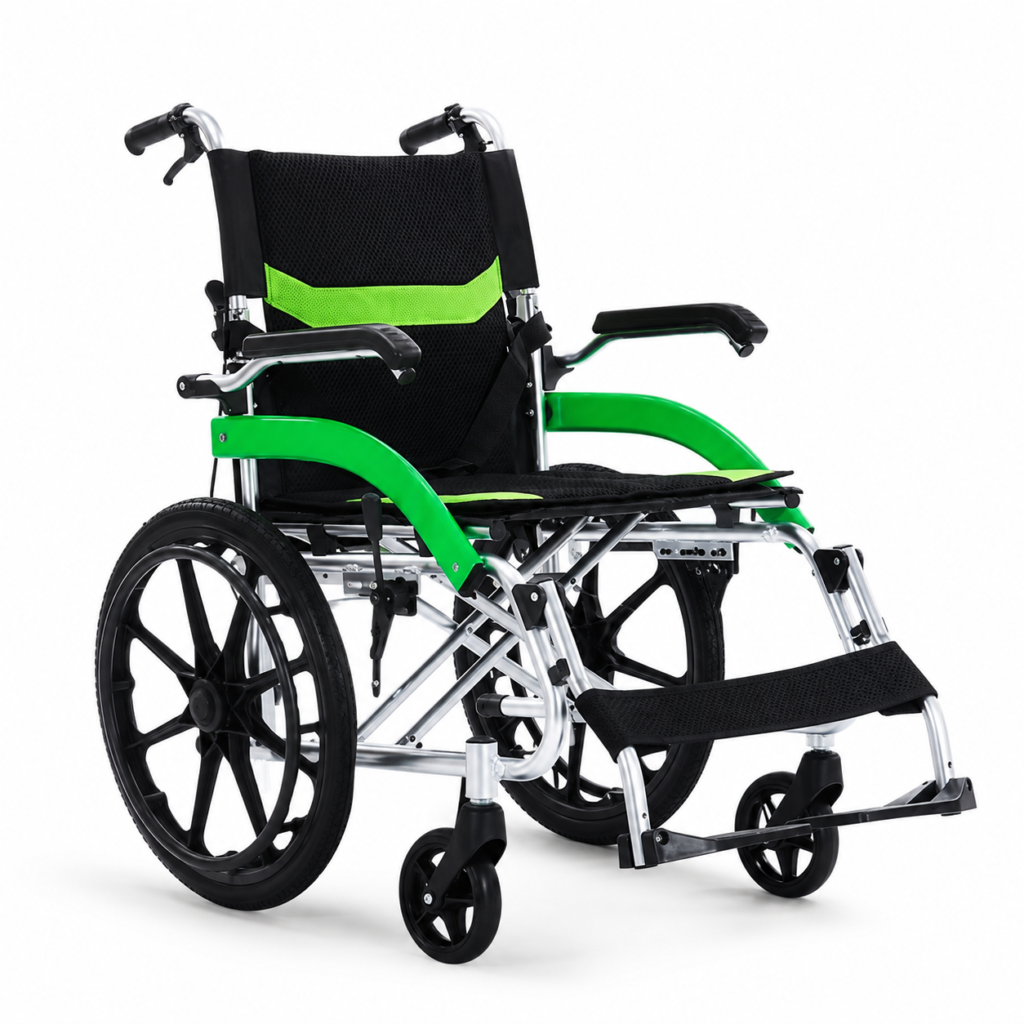 Ultra-Lightweight Transport Wheelchair Folding Wheelchair with Handbrake Durable Adult Wheelchair Airline-Certified Suitable